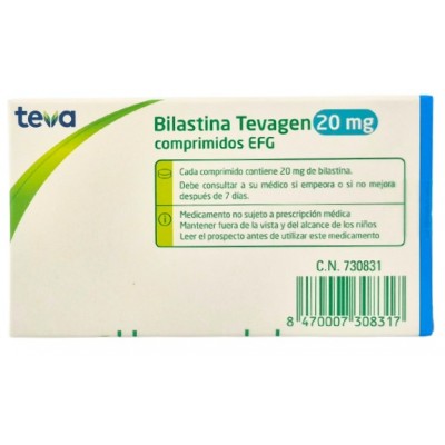Comprar BILASTINA TEVAGEN EFG 20 MG 20 COMPRIMIDOS (BLISTER OPA-Al-PVC-Al) al mejor precio en NuestraFarma, tu farmacia online