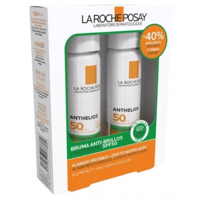 Comprar LA ROCHE-POSAY ANTHELIOS BRUMA INVISIBLE ANTI-BRILLOS SPF50 ROSTRO DUPLO 2 X 75 ML al mejor precio en NuestraFarma, tu farmacia online