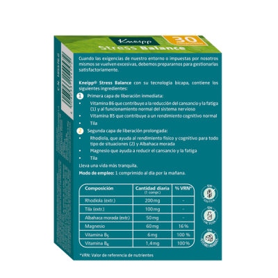 Comprar KNEIPP STRESS BALANCE 30 COMPRIMIDOS al mejor precio en NuestraFarma, tu farmacia online