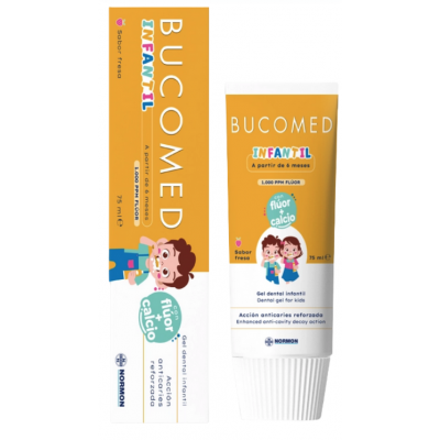Comprar BUCOMED GEL DENTAL INFANTIL SABOR FRESA 75 ML al mejor precio en NuestraFarma, tu farmacia online