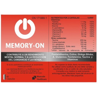 Comprar MEMORY-ON 60 CAPSULAS al mejor precio en NuestraFarma, tu farmacia online