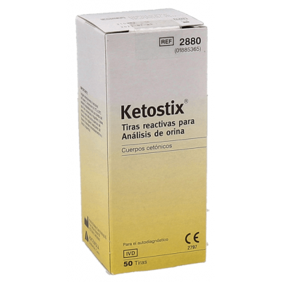 Comprar TIRAS REACTIVAS CUERPOS CETONICOS KETOSTIX 50 UNIDADES al mejor precio en NuestraFarma, tu farmacia online