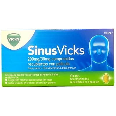 Comprar SINUSVICKS 200 MG/30 MG 12 COMPRIMIDOS RECUBIERTOS (BLISTER PVC/PCTFE/AL) al mejor precio en NuestraFarma, tu farmacia online