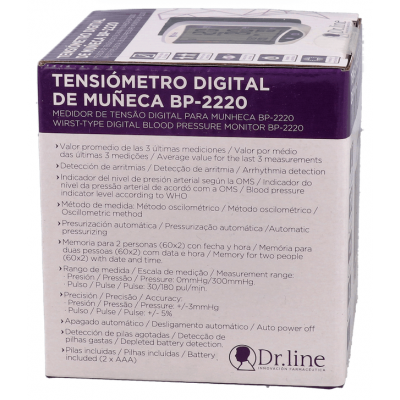 Comprar TENSIOMETRO DIGITAL DE MUÑECA DR LINE DBP-2220 al mejor precio en NuestraFarma, tu farmacia online