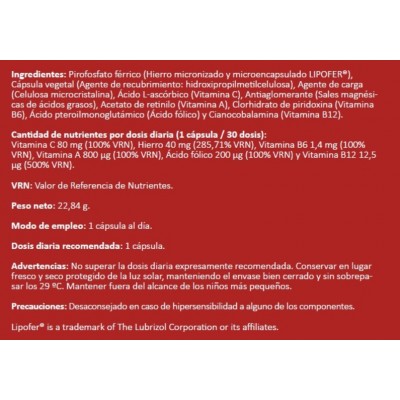 Comprar FERROVECOS HIERRO LIPOSOMIAL 42 MG 30 CAPSULAS al mejor precio en NuestraFarma, tu farmacia online
