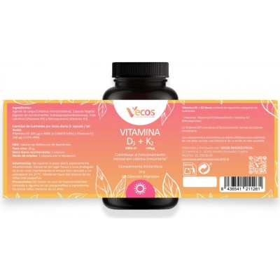 Comprar VECOS VITAMINA D3 + K2 60 CAPSULAS al mejor precio en NuestraFarma, tu farmacia online