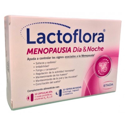 Comprar LACTOFLORA MENOPAUSIA DIA & NOCHE 30 CAPSULAS DIA + 30 CAPSULAS NOCHE al mejor precio en NuestraFarma, tu farmacia online