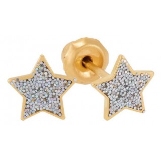 INVERNESS PENDIENTE 24K 1267C SOLITARIO ESTRELLA PURPURINA PLATA 7 MM