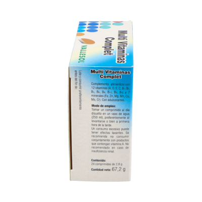 Comprar VALLESOL MULTI VITAMINAS COMPLET + OLIGOELEMENTOS 24 COMPRIMIDOS EFERVESCENTES al mejor precio en NuestraFarma, tu farmacia online