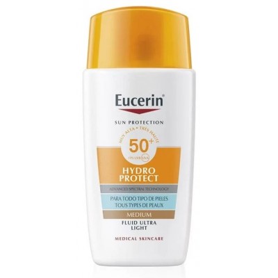 Comprar EUCERIN SUN HYDROPROTECT FLUIDO ULTRA LIGHT TONO MEDIO SPF 50+ 50 ML al mejor precio en NuestraFarma, tu farmacia online