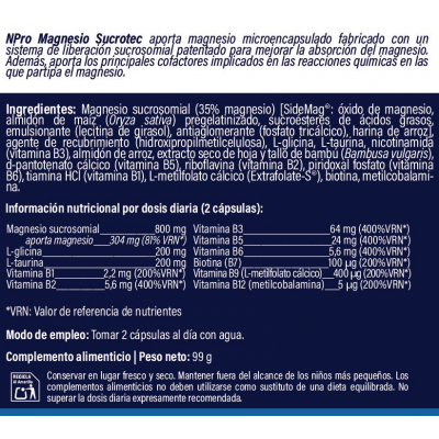 Comprar NPRO MAGNESIO SUCROTEC 120 CAPSULAS al mejor precio en NuestraFarma, tu farmacia online