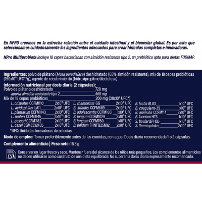 Comprar NPRO MULTIPROBIOTA 30 CAPSULAS al mejor precio en NuestraFarma, tu farmacia online