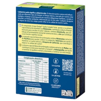 Comprar KNEIPP SUEÑO COMPLET FORTE TRIPLE ACCION 30 COMPRIMIDOS TRICAPA al mejor precio en NuestraFarma, tu farmacia online