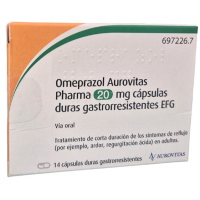 Comprar OMEPRAZOL AUROVITAS PHARMA EFG 20 MG 14 CAPSULAS GASTRORRESISTENTES (BLISTER AL/AL) al mejor precio en NuestraFarma, tu farmacia online