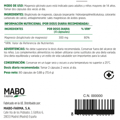 Comprar MABONATUR MAGNESIO GLICINATO PURO 80 CAPSULAS al mejor precio en NuestraFarma, tu farmacia online