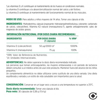 Comprar MABONATUR VITAMINA K2 & D3 30 CAPSULAS al mejor precio en NuestraFarma, tu farmacia online