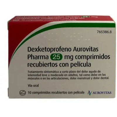 Comprar DEXKETOPROFENO AUROVITAS PHARMA 25 MG 10 COMPRIMIDOS RECUBIERTOS al mejor precio en NuestraFarma, tu farmacia online
