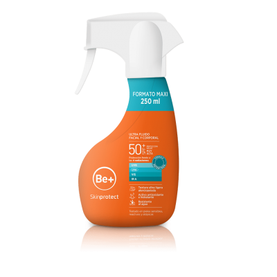 Comprar BE+ SKINPROTECT ULTRA FLUIDO SPRAY FACIAL Y CORPORAL SPF 50+ 250 ML al mejor precio en NuestraFarma, tu farmacia online