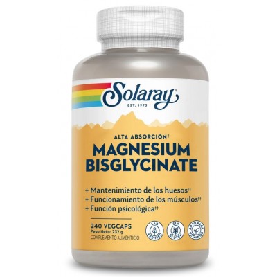 Comprar SOLARAY BISGLICINATO DE MAGNESIO 240 CAPSULAS VEGETALES al mejor precio en NuestraFarma, tu farmacia online
