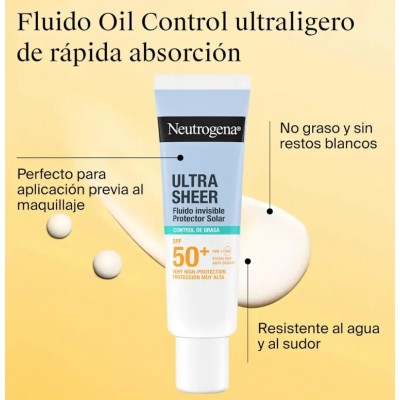 Comprar NEUTROGENA SUN FLUIDO INVISIBLE OIL CONTROL SPF50 50 ML al mejor precio en NuestraFarma, tu farmacia online