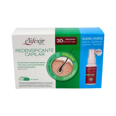 Comprar ELIFEXIR ESENCIALL REDENSIFICANTE CAPILAR + SUERO FORTE 2 ENVASES 30 CAPSULAS + 35 ML PACK AHORRO al mejor precio en NuestraFarma, tu farmacia online