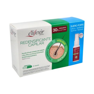 Comprar ELIFEXIR ESENCIALL REDENSIFICANTE CAPILAR + SUERO FORTE 2 ENVASES 30 CAPSULAS + 35 ML PACK AHORRO al mejor precio en NuestraFarma, tu farmacia online