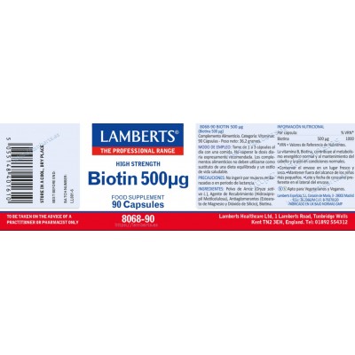 Comprar LAMBERTS BIOTINA 500 µG 90 CAPSULAS 8068 al mejor precio en NuestraFarma, tu farmacia online