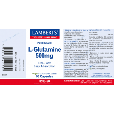 Comprar LAMBERTS L-GLUTAMINA 500 MG 90 CAPSULAS 8310 al mejor precio en NuestraFarma, tu farmacia online