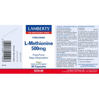 Comprar LAMBERTS L-METIONINA 500 MG 60 CAPSULAS 8318 al mejor precio en NuestraFarma, tu farmacia online