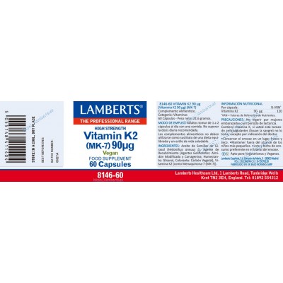 Comprar LAMBERTS VITAMINA K2 (MK-7) 90 MCG 60 CAPSULAS 8146 al mejor precio en NuestraFarma, tu farmacia online