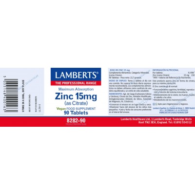 Comprar LAMBERTS ZINC 15 MG 90 TABLETAS 8282 al mejor precio en NuestraFarma, tu farmacia online