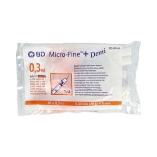 BD MICRO-FINE+ U-100 JERINGA DE INSULINA ESCALA 1/2 U 100 UNIDADES 0,3 ML 30 G 8 MM X 0,30 MM