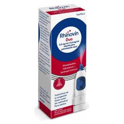 Comprar RHINOVIN DUO 0,5 MG/ML + 0,6 MG/ML SOLUCION PARA PULVERIZACION NASAL 1 FRASCO 10 ML (PULSADOR LATERA al mejor precio en NuestraFarma, tu farmacia online
