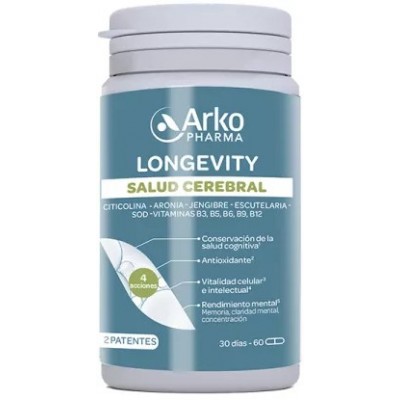 Comprar ARKOPHARMA LONGEVITY SALUD CEREBRAL 60 CAPSULAS al mejor precio en NuestraFarma, tu farmacia online