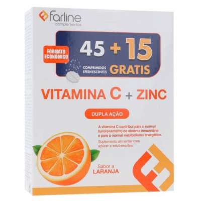 Comprar FARLINE VITAMINA C + ZINC 45 COMPRIMIDOS EFERVESCENTES + 15 GRATIS al mejor precio en NuestraFarma, tu farmacia online