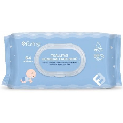 Comprar FARLINE BEBE TOALLITAS HIGIENICAS 99% AGUA 64 UNIDADES al mejor precio en NuestraFarma, tu farmacia online
