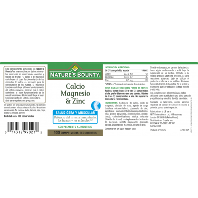 Comprar NATURES BOUNTY CALCIO & MAGNESIO & ZINC 100 COMPRIMIDOS al mejor precio en NuestraFarma, tu farmacia online