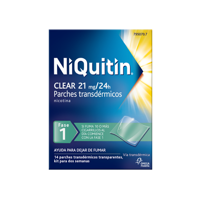 Comprar NIQUITIN CLEAR 21 MG/24 H 14 PARCHES TRANSDERMICOS 114 MG al mejor precio en NuestraFarma, tu farmacia online