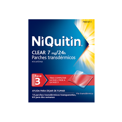 Comprar NIQUITIN CLEAR 7 MG/24 H 14 PARCHES TRANSDERMICOS 36 MG al mejor precio en NuestraFarma, tu farmacia online