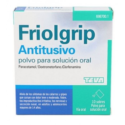 Comprar FRIOLGRIP ANTITUSIVO 10 SOBRES POLVO PARA SOLUCION ORAL al mejor precio en NuestraFarma, tu farmacia online