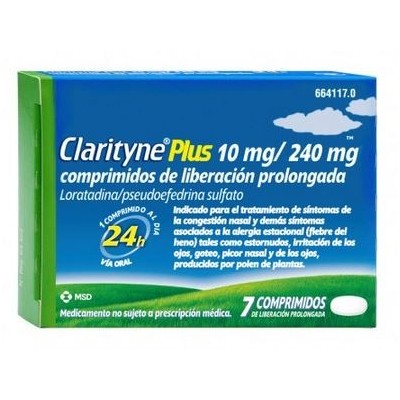 Comprar CLARITYNE PLUS 10 mg/240 mg 7 COMPRIMIDOS LIBERACION PROLONGADA al mejor precio en NuestraFarma, tu farmacia online