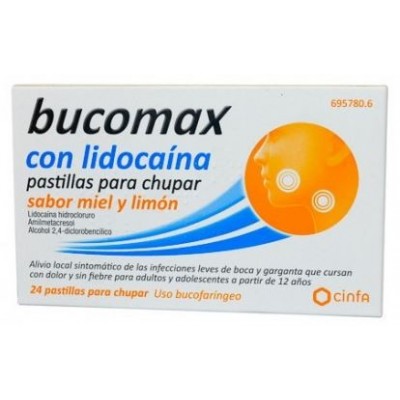 Comprar BUCOMAX CON LIDOCAINA 24 PASTILLAS PARA CHUPAR (SABOR MIEL Y LIMON) al mejor precio en NuestraFarma, tu farmacia online