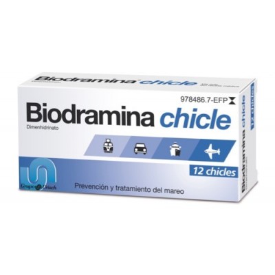 Comprar BIODRAMINA 20 mg 12 CHICLES MEDICAMENTOSOS al mejor precio en NuestraFarma, tu farmacia online