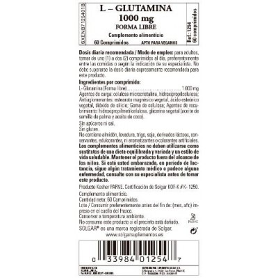 Comprar SOLGAR L-GLUTAMINA 1000MG 60 COMPRIMIDOS al mejor precio en NuestraFarma, tu farmacia online