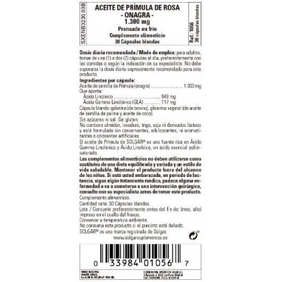 Comprar SOLGAR ACEITE DE PRIMULA ROSA (ONAGRA) 1300MG 30 CAPSULAS BLANDAS al mejor precio en NuestraFarma, tu farmacia online