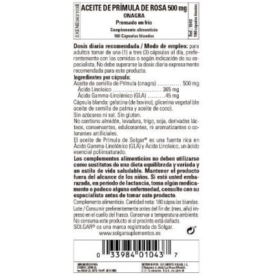 Comprar SOLGAR ACEITE DE PRIMULA ROSA 500MG 180 CAPSULAS BLANDAS al mejor precio en NuestraFarma, tu farmacia online