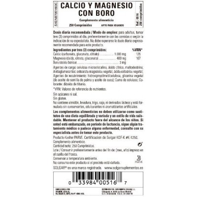 Comprar SOLGAR CALCIO/MAGNESIO PLUS BORO 250 COMPRIMIDOS al mejor precio en NuestraFarma, tu farmacia online