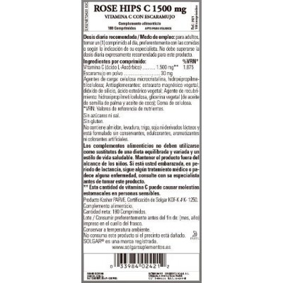 Comprar SOLGAR VITAMINA C 1500 MG CON ROSE HIPS (ESCARAMUJO) 180 COMPRIMIDOS al mejor precio en NuestraFarma, tu farmacia online