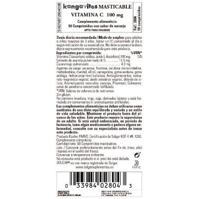 Comprar SOLGAR KANGAVITES VITAMINA C 100MG 90 COMPRIMIDOS MASTICABLES al mejor precio en NuestraFarma, tu farmacia online