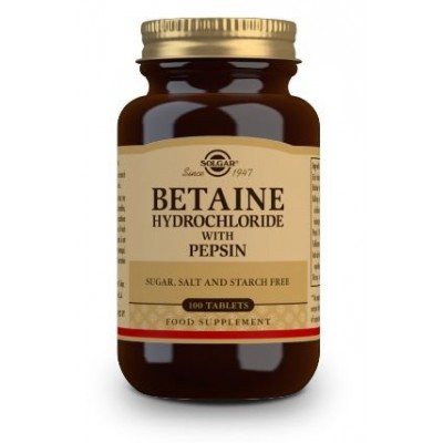 Comprar SOLGAR BETAINA CLORHIDRATO CON PEPSINA 100 COMPRIMIDOS al mejor precio en NuestraFarma, tu farmacia online